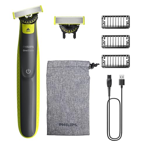 Philips OneBlade 360 Face - Elektrischer Bartschneider und Rasierer, 2x 360-Klingen, 3x Stoppelkamm (1,3,5mm), QP2724/31