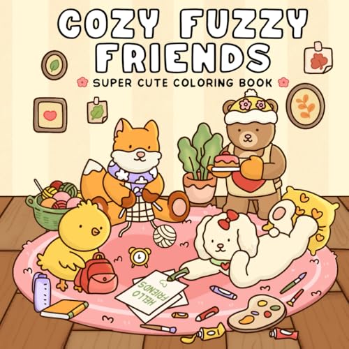 Cozy Fuzzy Friends: Coloring Book for Adults & Teens Featuring Super Cute Animal Characters in Hygge Inspired Scenes for Relaxation and Stress Relief.