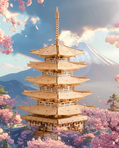 Rolife Modellbau Fünfstöckige Pagode 3D Puzzles für Erwachsene Modellbausatz Erwachsene Japanische Holz Puzzle Holzmodelle Japanische Deko Kreatives Geschenk