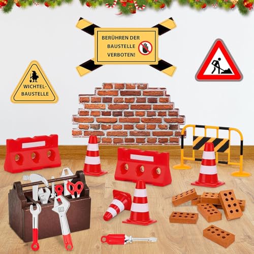 HWJPDMBD Wichtel Zubehör Baustelle, 26Pcs Miniatur Wichtel Baustelle Set, Wichteltür Zubehör Weihnachten Wichtelbaustelle, Miniatur Baustelle Wichtel, Zubehör Wichteltüre, DIY wichtel Baustelle Einzug