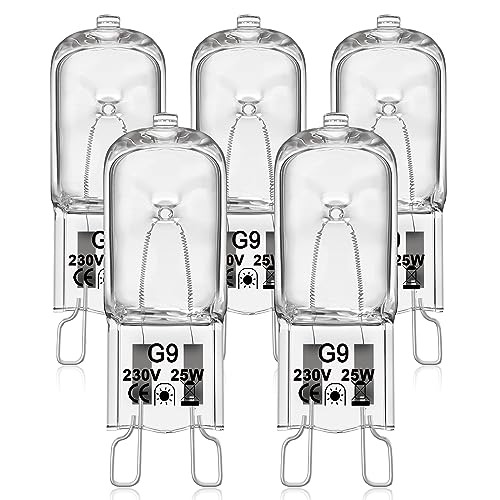 VIIVUU G9 Backofenlampe 25W 300 Grad, Halogenleuchtmittel 2800K backofenbirne Hitzebeständige Glühbirne 230V,Oven Lampes für Backofen (Bosch, Neff, Siemens, Delonghi, Ocean),Mikrowellen 5er pack