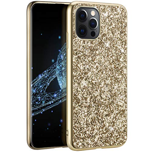 Surakey für iPhone 12/iPhone 12 Pro Hülle Glitzer Schutzhülle,Glänzend Glitzer Strass TPU Silikon Bumper Handyhülle Stoßfest Hart PC Hülle Case Tasche für iPhone 12/iPhone 12 Pro,Gold
