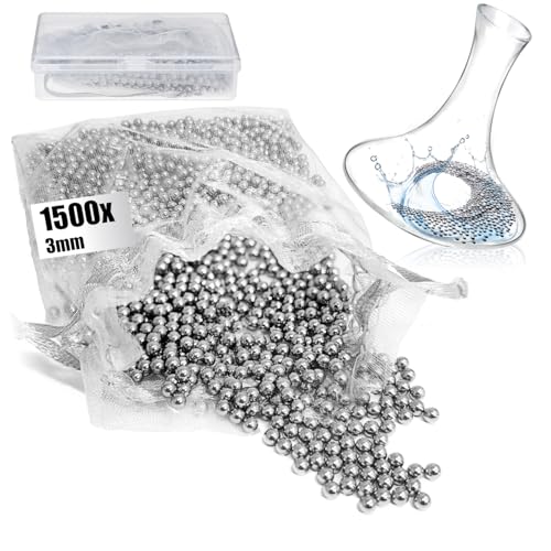 com-four® 1500x Edelstahl Reinigungsperlen mit Box – Reinigungskugeln für Flaschen, Weindekanter, Isolierkannen & Thermobecher – rostfrei & wiederverwendbar