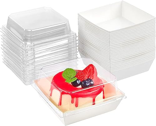 LATERN 50 Stück Kuchenschachteln mit Transparentem Deckel, 12CM Ölbeständige Papier Wurstschachteln Dessertboxen Cupcake Boxen Takeaway Boxen für Bakery Macaron Sandwich Cookies (Weiss)