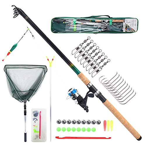 Q-Tac - Angelset Karpfen mit Kescher [Angelfertig montiert & Angelrolle bespult], Angelset komplett Profi & Einsteiger, Starter-Set für Karpfen Angeln, Karpfenrute: 3,00 m