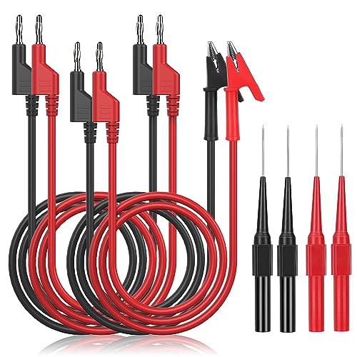 YAMXIN 8 Stück Multimeter Messleitungen Set mit 4mm Bananenstecker Krokodilklemmen Testsonde, Messspitzen für Multimeter, Multimeter Kabel Set für Digitale Multimeter, Doppelstecker, Rot und Schwarz