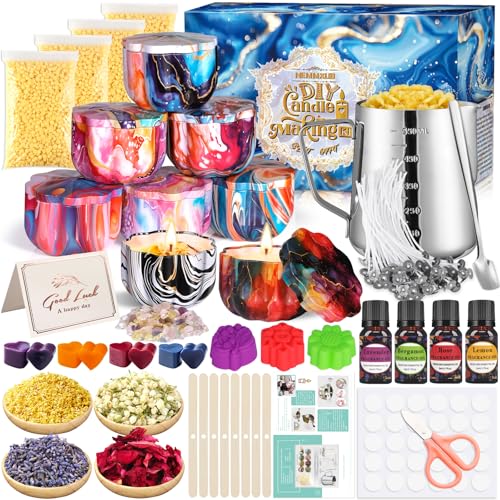NEMMXUB Kerzen Selber Machen Set, DIY Duftkerze Geschenke Set, Kerzenherstellung Kit mit 480g Sojawachs,8 Kerzendosen,8 Trockenblumen,8 Farbblöcken, Diy Erwachsene Kinder Kerzenherstellung Kit