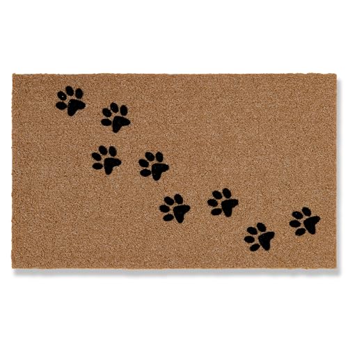 Astra Fussmatte aussen rutschfest - Schmutzfangmatte wetterfest - Outdoor Türmatte für Eingangsbereich - Schmutzabweisende Fußmatte Pfoten 45x75 cm Natur