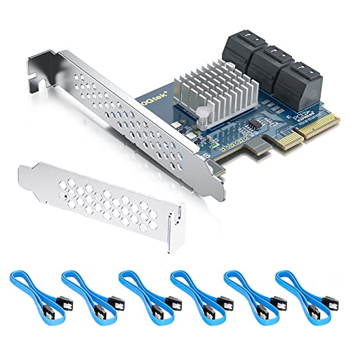 10Gtek PCIe SATA X4 Card 6 Port with 6 SATA Cables and Low Profile Bracket, 6Gbps SATA3.0 Controller PCI Express Expansion Card, Support 6 SATA 3.0 Devices