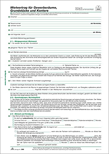 RNKVERLAG 590 - Mietvertrag für Gewerberäume Grundstücke und Kontore, 6 Seiten, DIN A4, 10 Stück