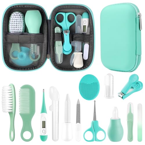 WXA Baby-Pflegeset, Sicherheitspflege-Set für Kleinkinder mit Haarbürste, Kamm, Nagelknipser, Nasensauger, Baby-Essentials-Set für Neugeborene, Mädchen, Jungen (grün)