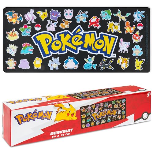 Pokemon Mauspad XXL 80x35 cm Schreibtischunterlage Groß Cooles Pikachu Mousepad Gaming rutschfest Schreibtisch Unterlage PC Gamer Mouse Pad (Schwarz)