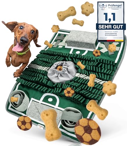 DOGPARENTS® Schnüffelteppich für Hunde [FUßBALLFELD mit 8 Trainingselementen] - Extrem Robustes Hundespielzeug für große & kleine Hunde - SPORTARENA als Intelligenzspielzeug für Hunde (grün)