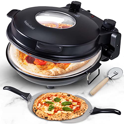 Heidenfeld Pizzaofen Napoli | 1200 Watt bis 400°C - Backofen - Pizzastein - Pizzaofen elektrisch - Pizza Ofen - Pizza Maker - Pizzamaker - Pizza Backofen - Elektro Pizzaofen - Elektrischer Pizza-Ofen