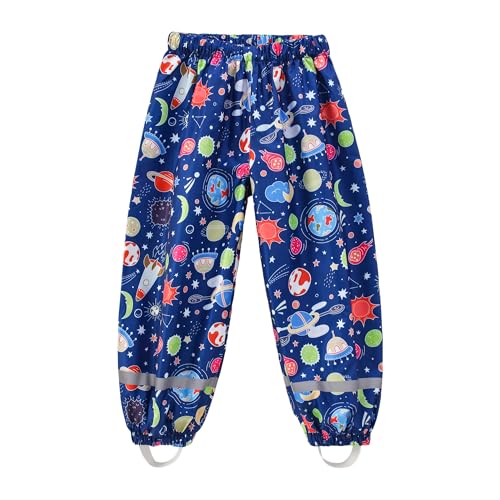 Dioshark Regenhose Jungen wasserdichte Matschhose Baby Kleinkind Blau Sommer Dünn Buddelhose mit Reflektor Regenlatzhose Ohne Träger Gefüttert Atmungsaktive Planet Fahrrad Schule für Alter 1-2 Jahre