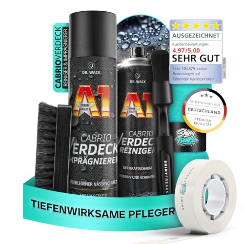 Dr. Wack A1 Cabrio Verdeck-Reiniger + Imprägnierer je 400 ml - Premium Cabrio-Reinigungs- & Imprägnierspray für alle Verdeckarten I Für eine intensive Reinigung & schonende Pflege I 6-teilig