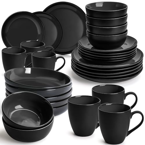 MIAMIO – 30 teiliges Geschirr Set aus Steingut Keramik, Kombiservice, Servicegeschirr/Geschirrset für 6 Personen, Modern, mikrowellen- und spülmaschinenfest - Le Papillon Kollektion