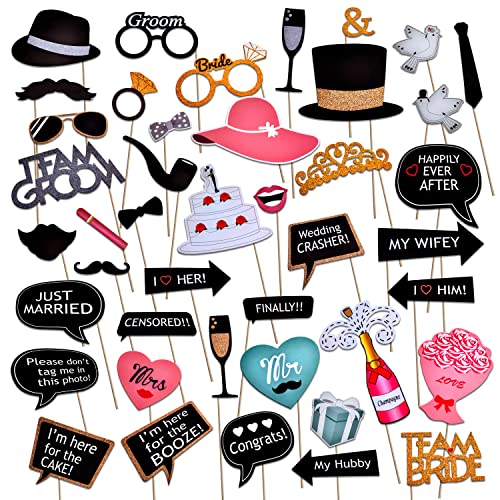 51 Stück Foto-Requisiten Lustige Hochzeitsfeier Foto Sticks Keine langweiligen Hochzeitsbilder mit witzigen Sprüchen & Motiven auf einem Stick für die Fotokabine auf Geburtstagen Hochzeiten & Partys
