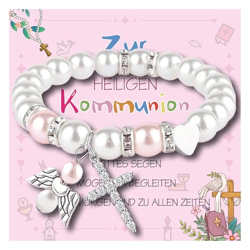QUANMAITONG Kommunion Geschenke Für Mädchen Kreuz Armband，Erstkommunion Geschenk Kommunion Mädchen，Schutzengel Armband Mädchen Coole Geschenke Zur Kommunion