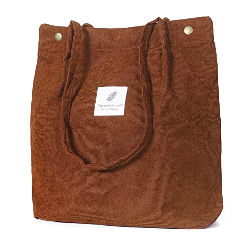 iophi Mode Strandtasche Tote Bag, Leichte Cord Tasche Damen Jutebeutel Umhängetasche Shopper Damen Groß Beutel für Schule, Arbeit, Einkaufen, Reisen und den Täglichen Gebrauch (Braun)