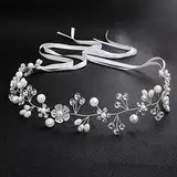 Uongeod Brautschmuck mit Kristallperlen, Bohemian-Stil, Kopfschmuck, Blätter, Ranke, Blume, Hochzeit (Silber)