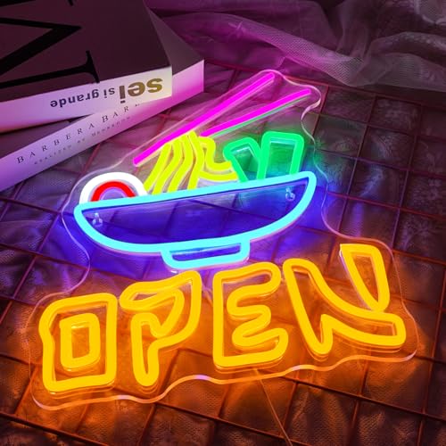 NOXET Ramen Neon Schild Nudel Open Neonschilder für Wanddekoration, Ramen-Leuchtreklame Lebensmittel-LED-Schild japanische Ramen-Leuchtreklame für Restaurant Küche japanisches Geschäft Esszimmer