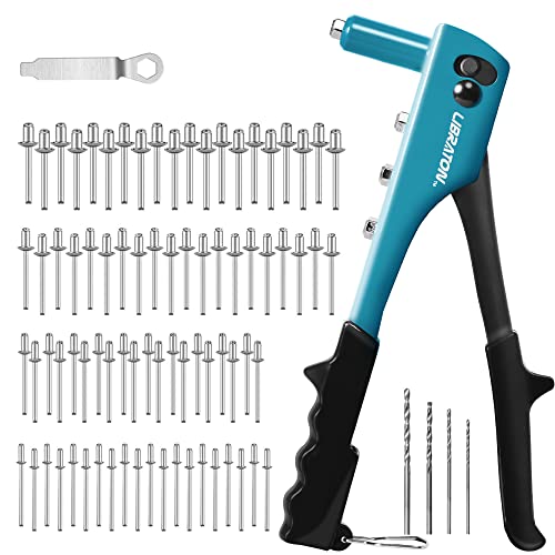 Libraton Popnietenzange Set, Nietzange Set, Blindnietenzange mit 80-tlg Blindnieten und 4-tlg HSS-Bohrer, Professionelles Nietwerkzeug für Automobil, Eisenbahn, Möbel, Instrument