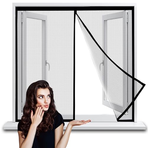 Magnet Fliegengitter Fenster Insektenschutz, 115x180cm Schwarz Magnetvorhang Ideal für die Balkontür, Kellertür Und Terrassentür, Kinderleichte Klebemontage Ohne Bohren