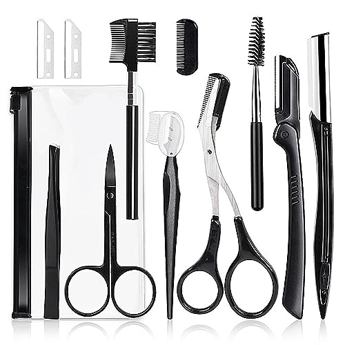11pcs Augenbrauen Set, Pinzette Augenbrauen Zupfen Augenbrauenrasierer Set mit Augenbrauen Kamm, Pinzetten, Rasierer, Pinsel, Scheren Set,Leicht perfekte Augenbrauenformen erstellen