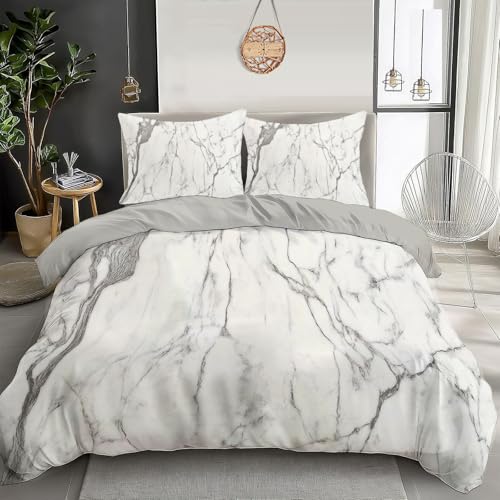 Bettwäsche 200 x 200 cm Kissenbezug mit Reißverschluss 80×80 cm 3D Gedruckte Einfache Linien Weißer Marmor Bettbezug Bettbezüge Deluxe Mikrofaser Weiche