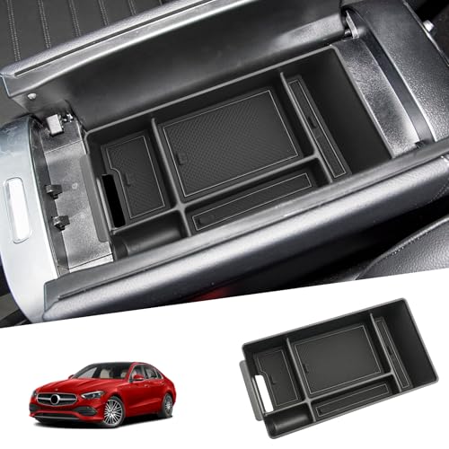 SHAOHAO Mittelkonsole Armlehne Aufbewahrungsbox Kompatibel mit Mercedes C-Klasse W206 2022 2023 2024 2025 Mittelarmlehne Organizer Tray Mercedes c klasse W206 Zubehör Schwarz