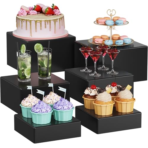 Lifewit Tortenständer Cube Ständer,6 Set Cupcake Donut Display Wiederverwendbar Organizer mit Podest Requisiten für Fotos machen im buffet/Hochzeit/Warteschlange/Familienfeier/Geburtstag Party,Schwarz