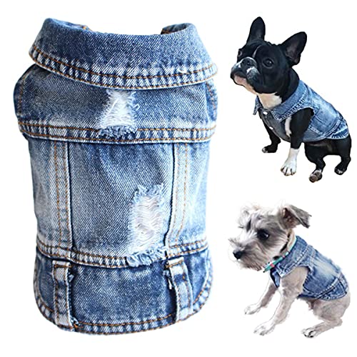 Tealots Hunde-Jeansjacke, blaue Denim-Westen für kleine, mittelgroße große Hunde Jungen Katzen, Cowboy-Kleidung, Hemd, Mäntel, Welpen-Outfits, Unisex, Medium (Pack of 1)