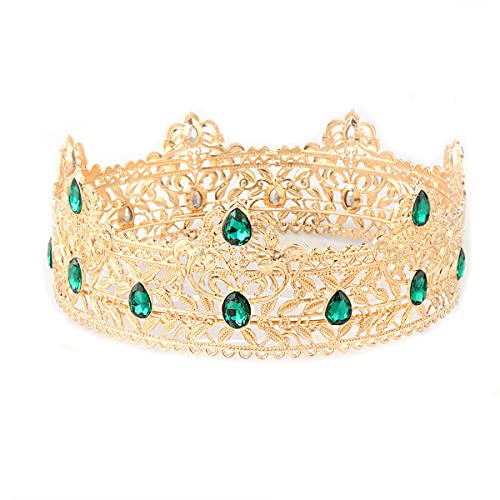 Herrenkronen aus Metall für Erwachsene und Herren, Geburtstag, Abschlussball, Heimkehr, Party, Krone für Cosplay, Hochzeit, Geburtstag, Heimkehr, Abschlussball, Party (Gold mit grünem Stein)