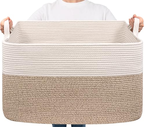 TIMEYARD Wäschekorb, 85 L Wäschesammler, Aufbewahrungskorb für Baby Spielzeug, Rectangle Laundry Baskets, Korb Aufbewahrung für Decken, kissen, Gästehandtuchkorb, Weiß und Braun