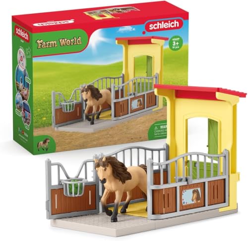 schleich 42609 Ponybox mit Islandpferd Hengst, ab 3 Jahren, FARM WORLD - Spielset, 4 Teile