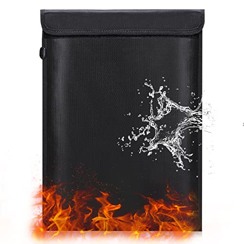 Feuerfeste Dokumententasche mit Reißverschluss, Wasserdichte Tasche Geldtasche, Feuersichere Aufbewahrung Bag für Wertsachen, Geld, Schmuck, Rechtsdokumente, Akten und Tablet, 38 x 28cm (Schwarz)…