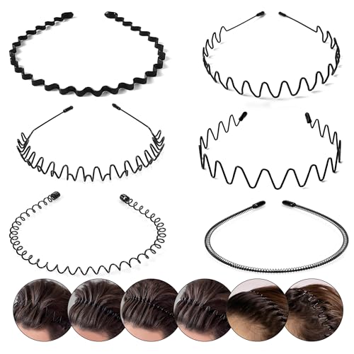 6 Stück Metallische Wellen Haarbänder, Elastische Stirnbänder für Frauen und Männer, Sportliche Kopfband Unisex, Dünnes Haarband für Outdoor, Yoga und Alltag