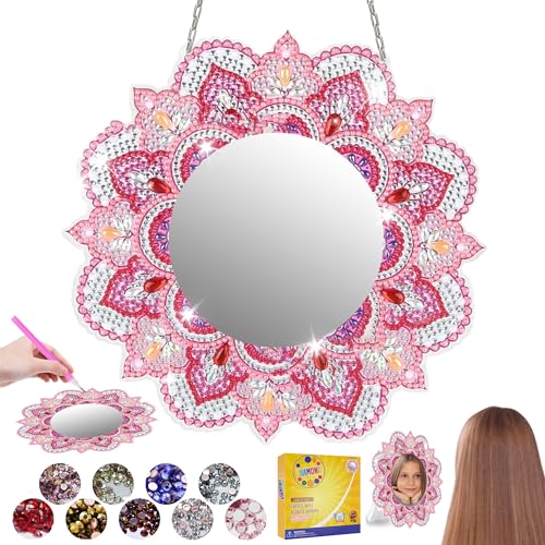 Geschenk für Mädchen 6 7 8 9 10 11 Jahre: Basteln Diamantmalerei Spiegel Bastelset Kinder ab 6 7 8 10 Jahren, Mandala Kosmetikspiegel Mädchen Geburtstagsgeschenk Spielzeug von 5-12 Jahren (# 02)