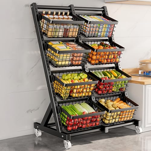 3/4 Etagen Obst Gemüse Regal Organizer für Kommerzielle Supermarkt Display Stand mit herausnehmbaren Körben Großes Fassungsvermögen Küche Korbregal für den Einzelhandel(8 Frame)