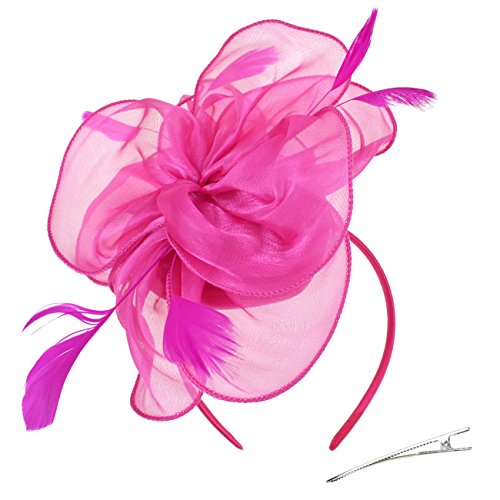 DRESHOW Damen Fascinators Hut Cocktail Party Tee Kopfbedeckung Blume Mesh Organza Bänder Federn auf Einem Stirnband