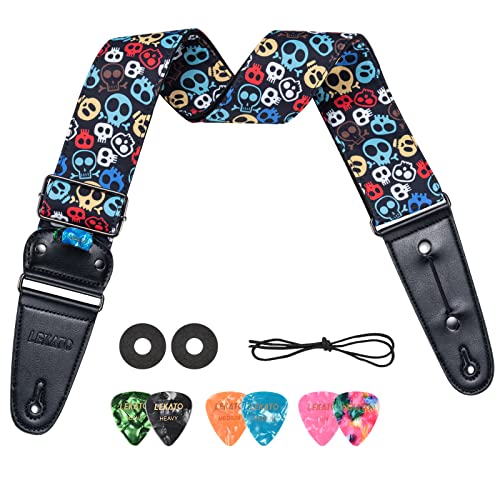 LEKATO Gitarrengurt, Gestreift 6.7cm Breit Verstellbarer Rindsleder Lederenden mit Pick Tasche - mit 6 Plektren/Strap Locks - Guitar Strap für Bass, elektrische und akustische Gitarren