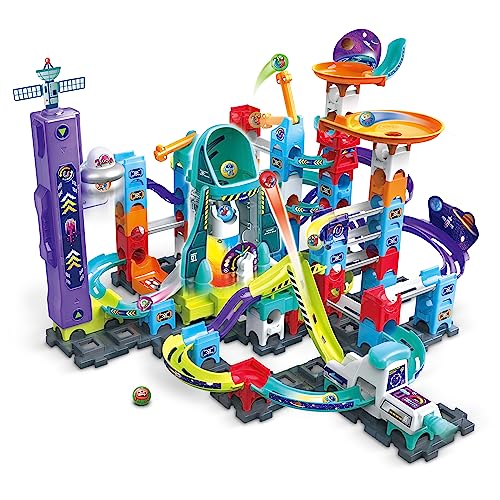 VTech Marble Rush - Space Magnetic Set XL300 E – Interaktive Murmelbahn mit spannenden Bahnelementen, verschiedenen Aufbaumöglichkeiten und Licht- und Soundeffekten – Für Kinder von 4-12 Jahren