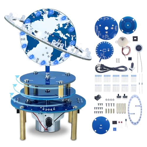 PEMENOL löt Bausatz DIY Rotierender Globe Modell Elektronik Bausatz Erwachsene Dreht Sich, Stellt Die Geschwindigkeit, 4 Lichtstufen Globus Lötprojekt mit USB-Ladeanschluss Erde Kit fer Schulbildung