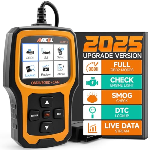 ANCEL AD410 Enhanced Auto OBD2 Diagnosegerät, OBDII/EOBD Diagnose Fehlerspeicher Auslesen, 8 Sprachen DTC KFZ Diagnosegerät für nach 2002 Alle Fahrzeuge (Schwarz/Gelb)