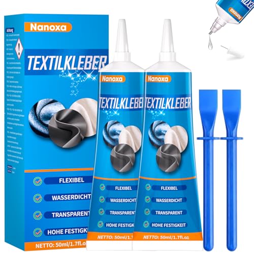 Nanoxa Textilkleber, 100ml Textilkleber Waschmaschinenfest, Extra Stark Permanenter Stoffkleber Textilkleber für Stoffe, Kleidung, Leder, DIY-Bastelarbeiten, Puppenreparatur, Textilien, Filz, Aufnäher