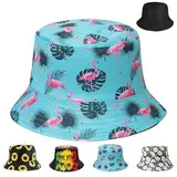 AUNGCSHE Fischerhut, Sonnenhut Bucket Hat Damen Herren, Beideseitig Tragen Fischerhüte, Retro Outdoor-Anglerhut Faltbar Buschhut für Wandern Camping Urlaub (Flamingo)