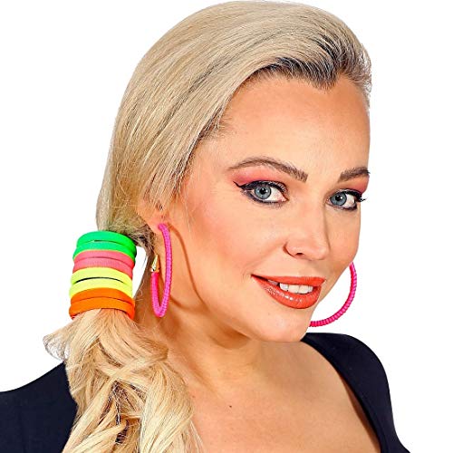 NET TOYS 8 Haargummi 80er Jahre in 4 Neon-Farben Sortiert - Originelles Damen-Accessoire Zopfhalter für Frauen & Mädchen - Genau richtig für 80er-Party & Fasching