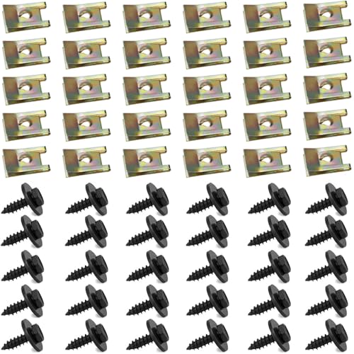 60 PCS Edelstahl Blechmutter,30 Sätze Schraube Mutter ClipSchnappmutter Set,Feder Blechmutter,Gewinde Clip Mutter Set,Karosserie-Blechmuttern,Blechmuttern Karosserie,Blechschrauben Schwarz