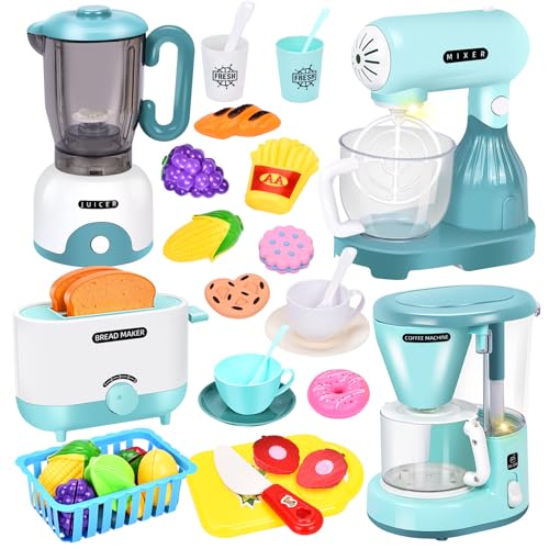 Aragallant Küchengeräte Spielzeug Set, Spielküche Zubehör Geschirr Mit Kaffeemaschine Mixer Toaster Saftextraktor, Küchenmaschine Kinder Rollenspiel Geschenk für Mädchen Jungen ab 3 Jahren